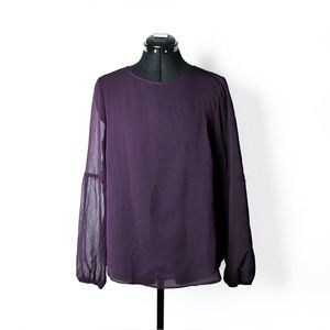 Eggplant Blouse Mock Neck Sheer Sleeve
